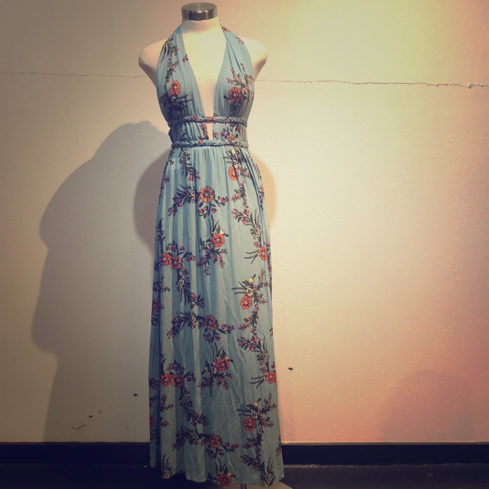 Blue halter neck maxi dress